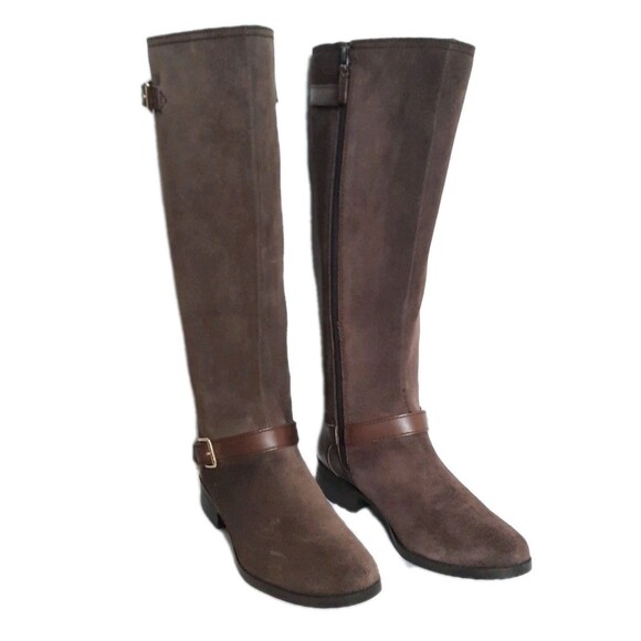 Cole Haan Marla Brown Waterproof Tall Knee High Suede/ Leather Buckle Boots Sz 8 - Picture 2 of 9